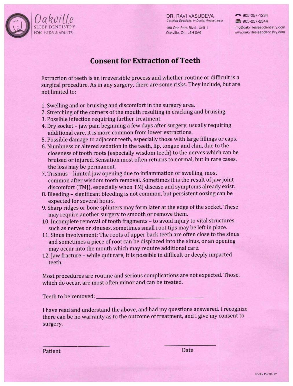 Consent for Extraction of Teeth Form